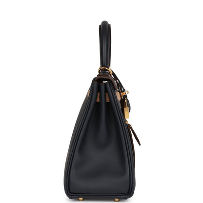 Hermes Colormatic Kelly 25 Retourne Caban, Black and Chai Swift Gold Hardware