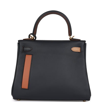 Hermes Colormatic Kelly 25 Retourne Caban, Black and Chai Swift Gold Hardware