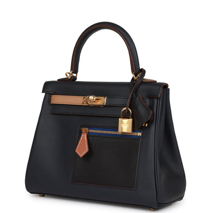 Hermes Colormatic Kelly 25 Retourne Caban, Black and Chai Swift Gold Hardware