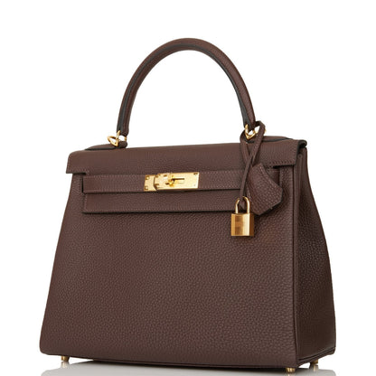 Hermes Kelly 28 Retourne Chocolate Togo Gold Hardware
