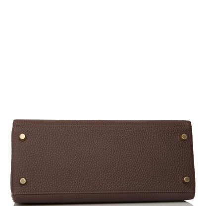 Hermes Kelly 28 Retourne Chocolate Togo Gold Hardware