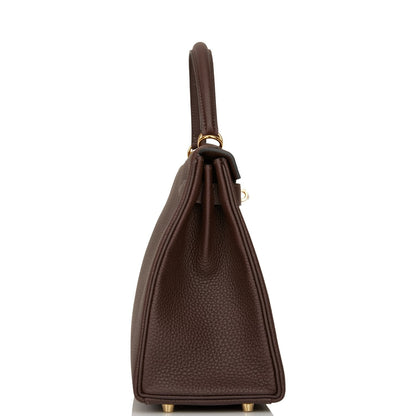 Hermes Kelly 28 Retourne Chocolate Togo Gold Hardware
