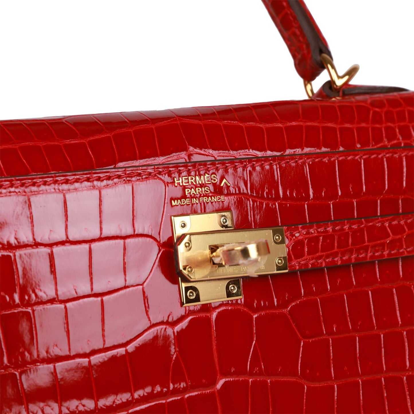 Hermes Kelly 25 Sellier Braise Shiny Porosus Crocodile Gold Hardware