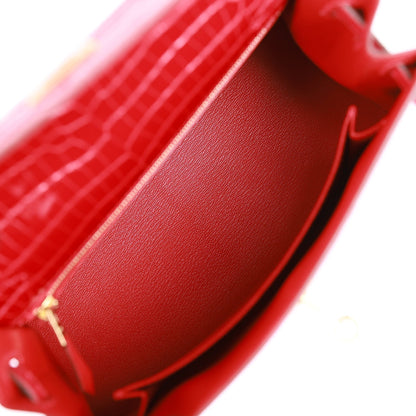 Hermes Kelly 25 Sellier Braise Shiny Porosus Crocodile Gold Hardware