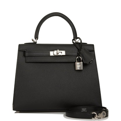 Hermes Kelly 25 Sellier Black Epsom Palladium Hardware