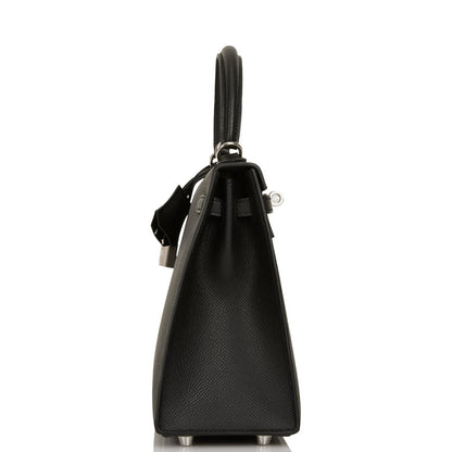 Hermes Kelly 25 Sellier Black Epsom Palladium Hardware