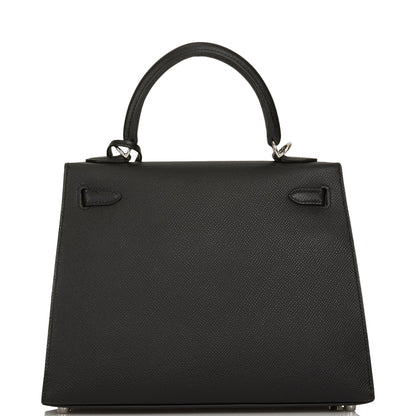 Hermes Kelly 25 Sellier Black Epsom Palladium Hardware