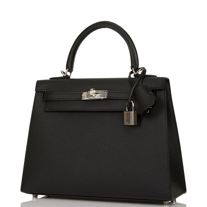 Hermes Kelly 25 Sellier Black Epsom Palladium Hardware