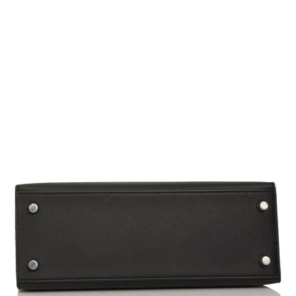 Hermes Kelly 25 Sellier Black Epsom Palladium Hardware