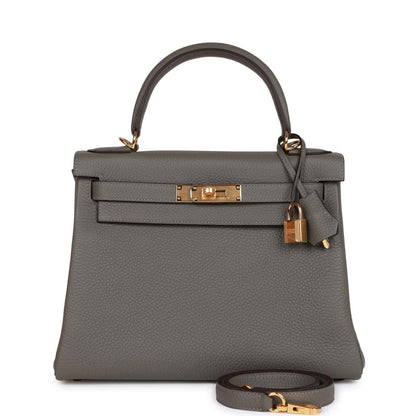 Hermes Kelly 28 Retourne Gris Meyer Clemence Gold Hardware