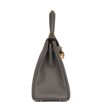 Hermes Kelly 28 Retourne Gris Meyer Clemence Gold Hardware