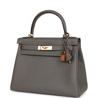 Hermes Kelly 28 Retourne Gris Meyer Clemence Gold Hardware