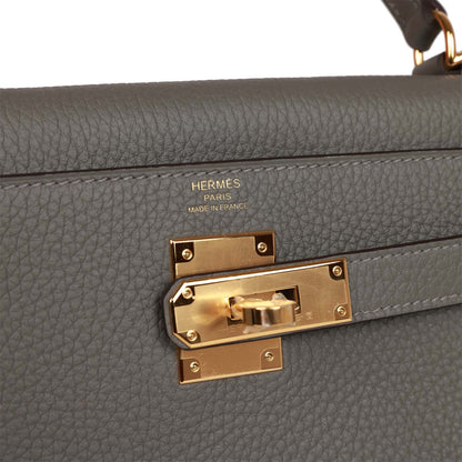 Hermes Kelly 28 Retourne Gris Meyer Clemence Gold Hardware