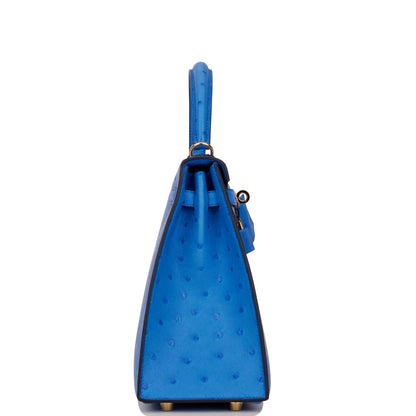 Hermes Kelly 25 Sellier Bleuet Ostrich Gold Hardware