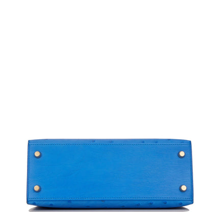 Hermes Kelly 25 Sellier Bleuet Ostrich Gold Hardware