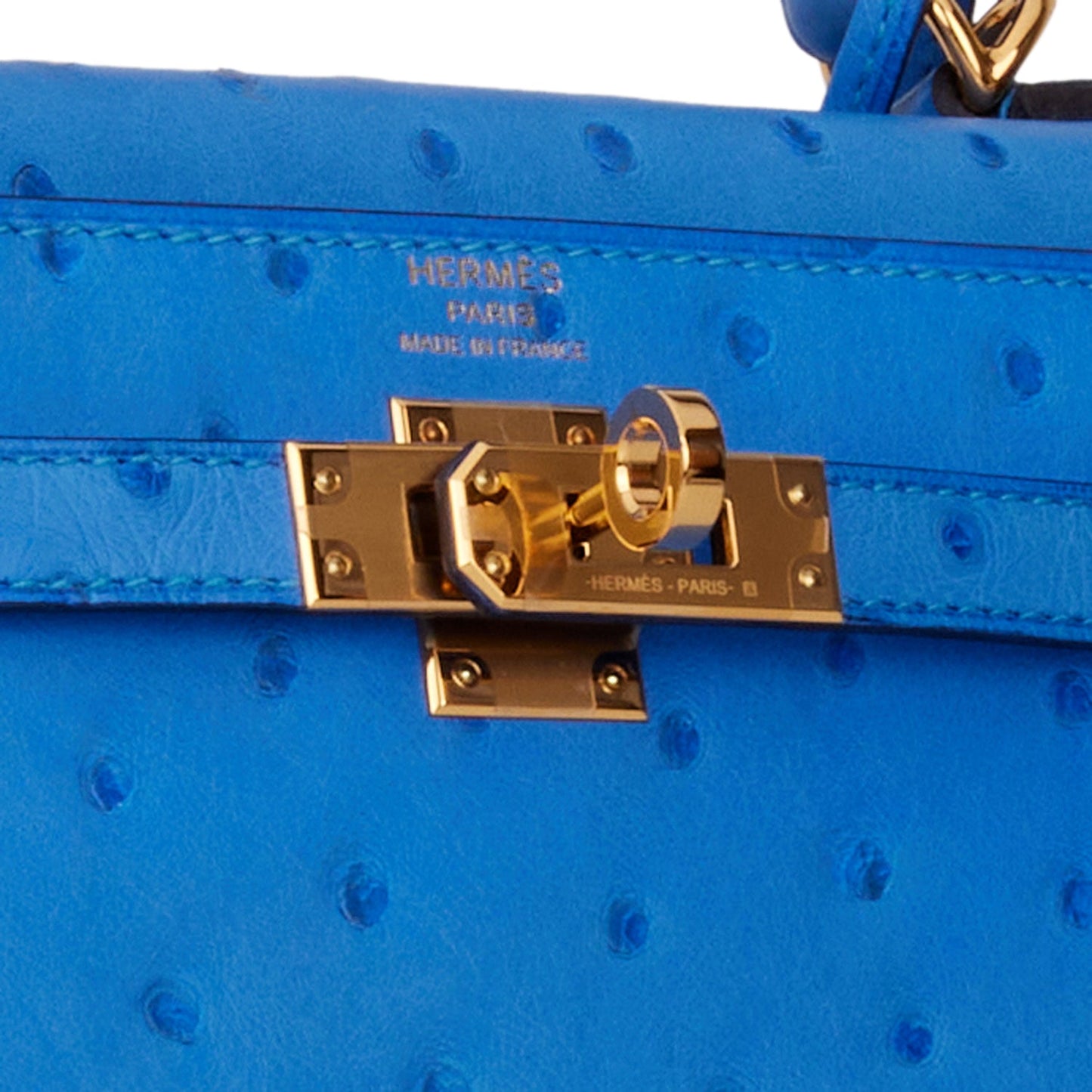 Hermes Kelly 25 Sellier Bleuet Ostrich Gold Hardware