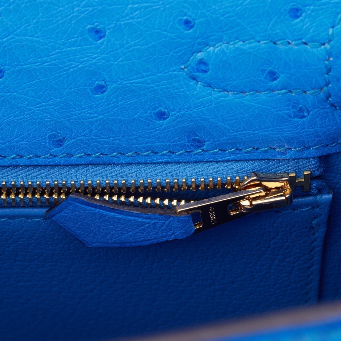 Hermes Kelly 25 Sellier Bleuet Ostrich Gold Hardware