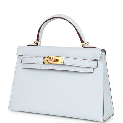 Hermes Kelly 20 Sellier Bleu Brume Chevre Gold Hardware