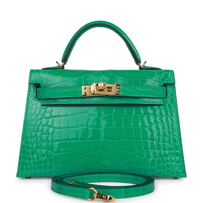 Hermes Kelly 20 Sellier Vert Jade Shiny Alligator Gold Hardware