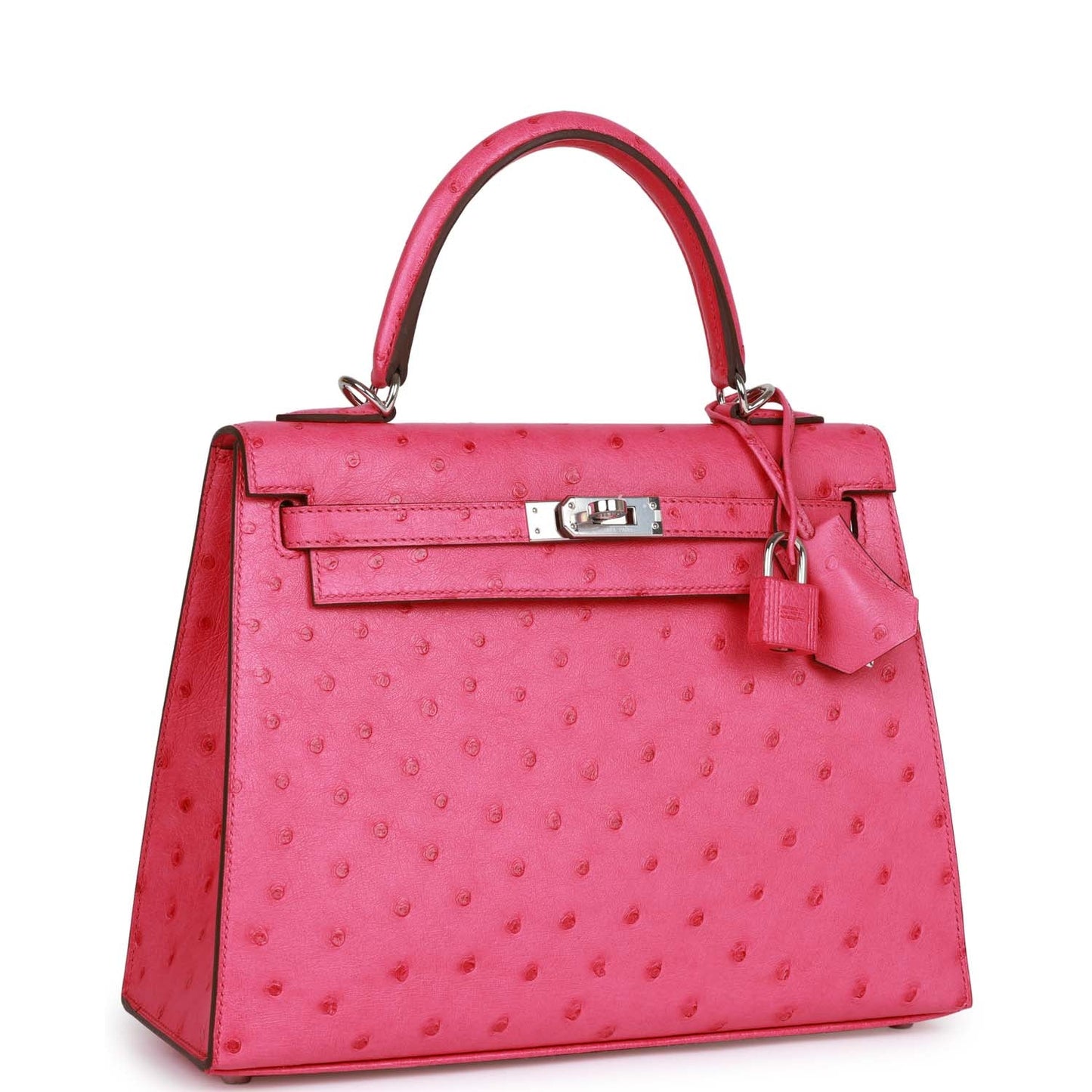 Hermes Kelly 25 Sellier Rose Tyrien Verso Ostrich Palladium Hardware