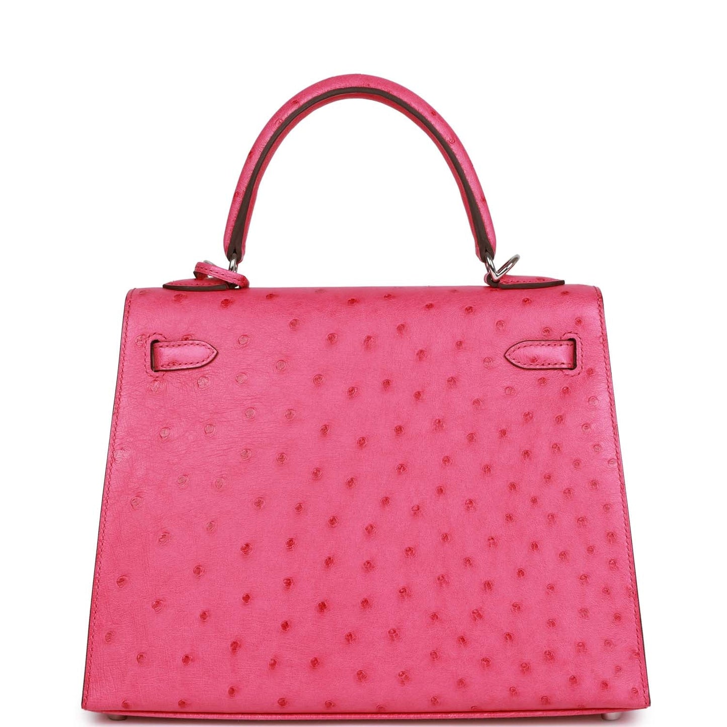 Hermes Kelly 25 Sellier Rose Tyrien Verso Ostrich Palladium Hardware