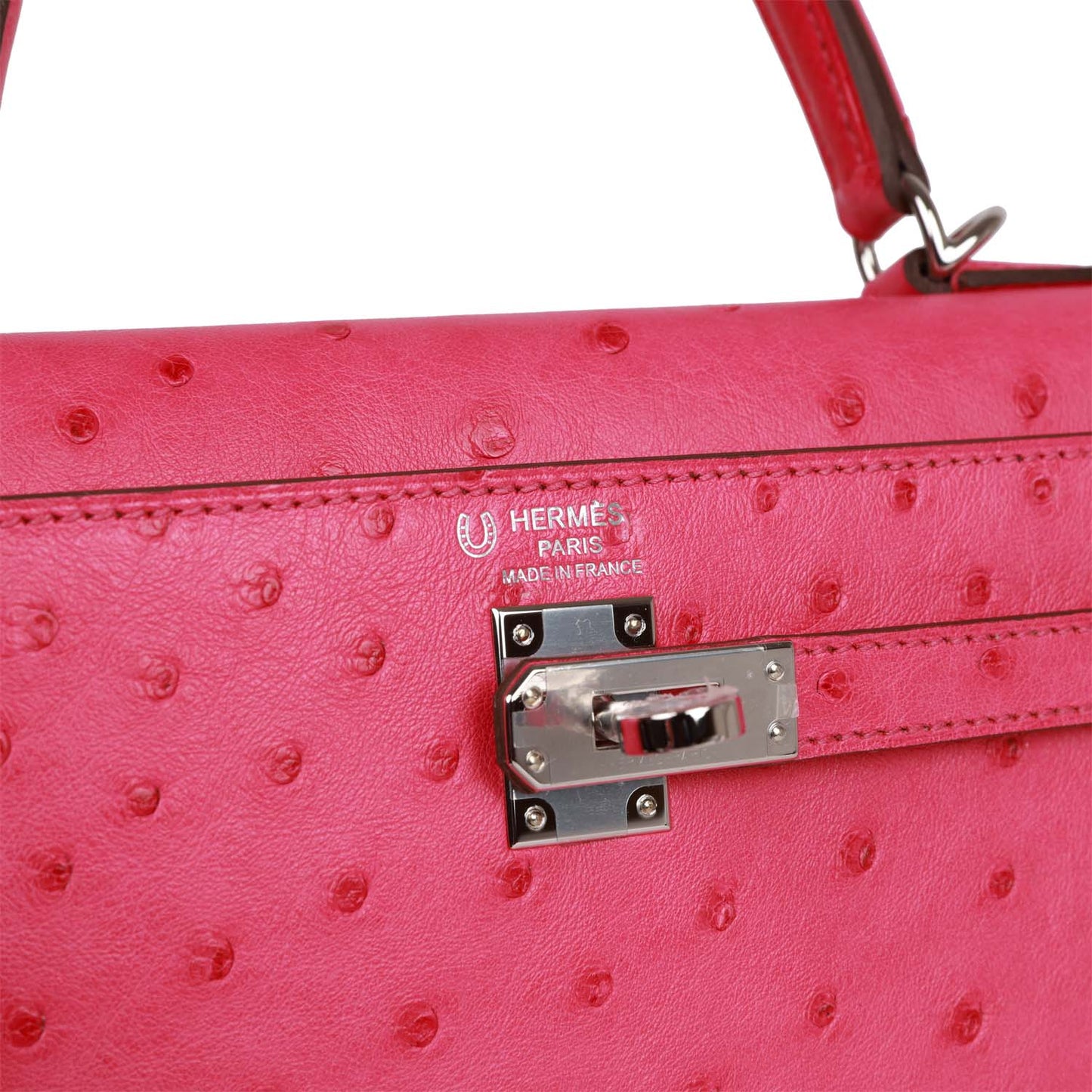 Hermes Kelly 25 Sellier Rose Tyrien Verso Ostrich Palladium Hardware