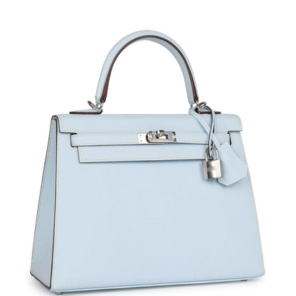 Hermes Kelly 25 Sellier Bleu Brume Epsom Palladium Hardware