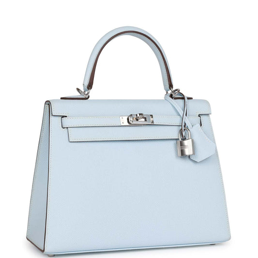 Hermes Kelly 25 Sellier Bleu Brume Epsom Palladium Hardware
