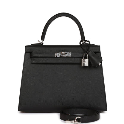 Hermes Kelly 25 Sellier Black Epsom Palladium Hardware