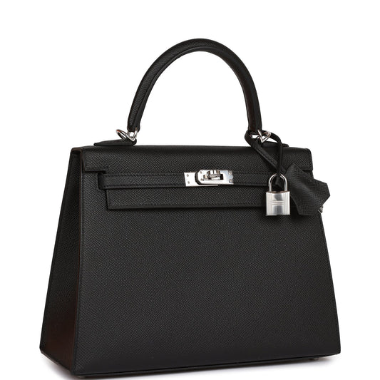 Hermes Kelly 25 Sellier Black Epsom Palladium Hardware