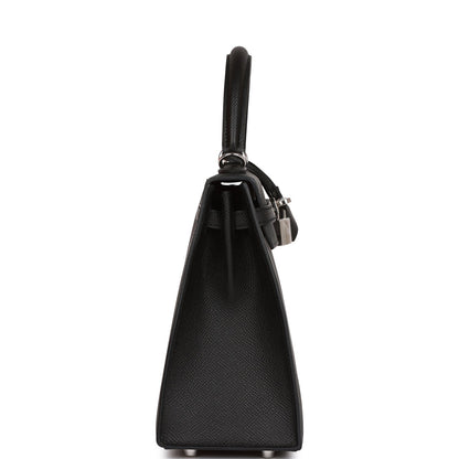 Hermes Kelly 25 Sellier Black Epsom Palladium Hardware