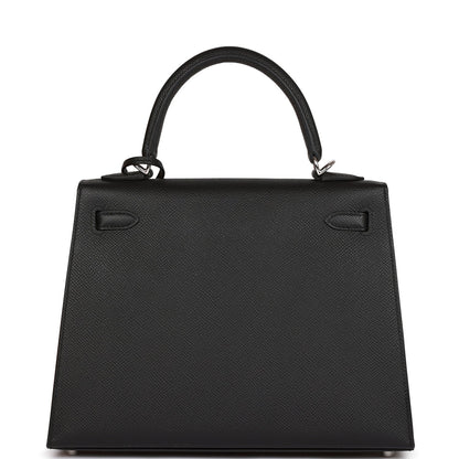 Hermes Kelly 25 Sellier Black Epsom Palladium Hardware