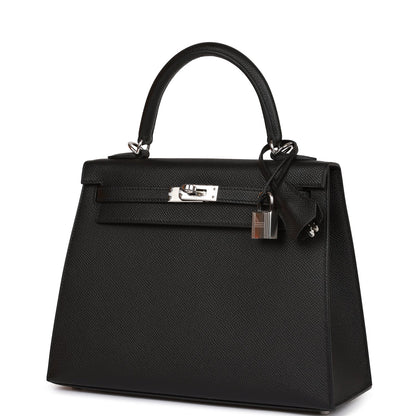 Hermes Kelly 25 Sellier Black Epsom Palladium Hardware