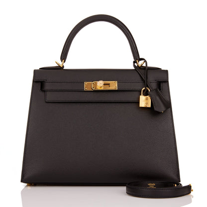 Hermes Kelly 28 Sellier Black Epsom Gold Hardware