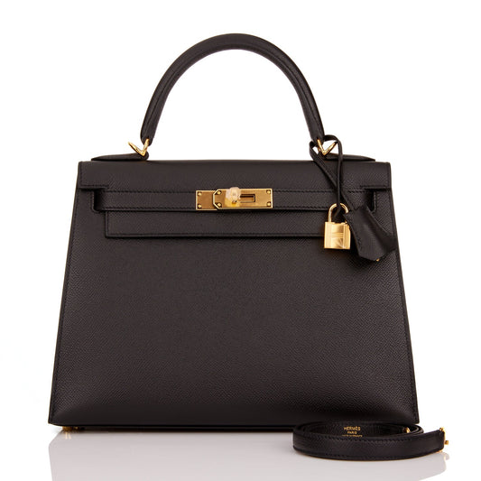 Hermes Kelly 28 Sellier Black Epsom Gold Hardware
