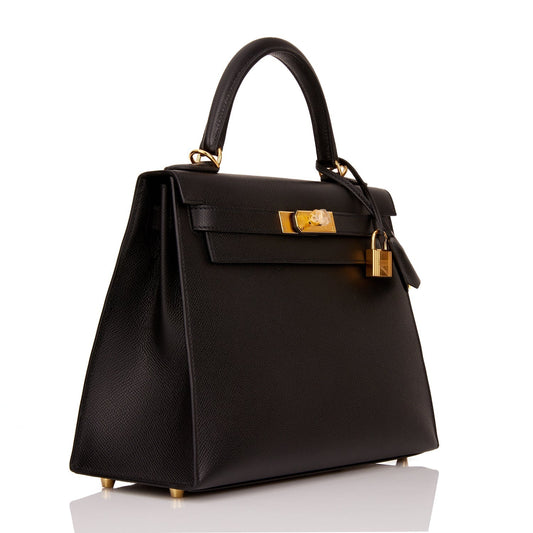 Hermes Kelly 28 Sellier Black Epsom Gold Hardware