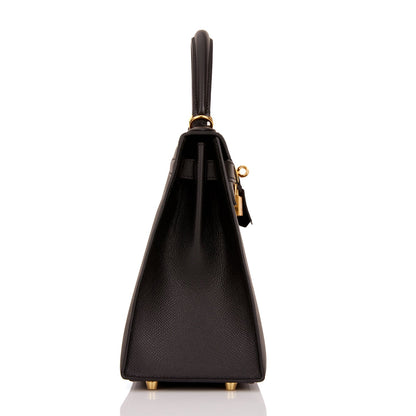 Hermes Kelly 28 Sellier Black Epsom Gold Hardware