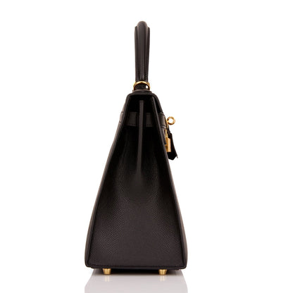 Hermes Kelly 28 Sellier Black Epsom Gold Hardware