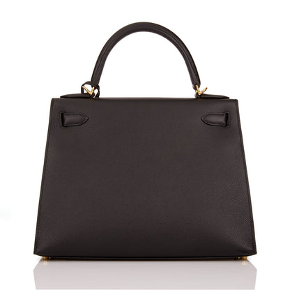 Hermes Kelly 28 Sellier Black Epsom Gold Hardware
