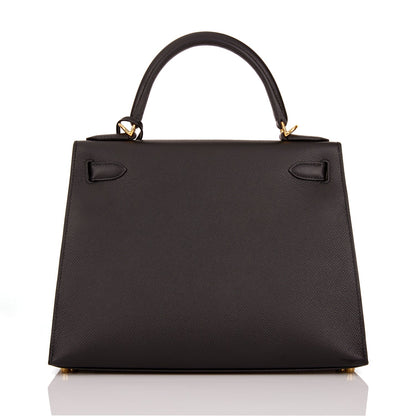 Hermes Kelly 28 Sellier Black Epsom Gold Hardware
