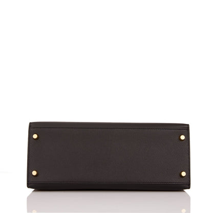 Hermes Kelly 28 Sellier Black Epsom Gold Hardware