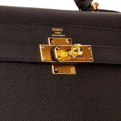 Hermes Kelly 28 Sellier Black Epsom Gold Hardware