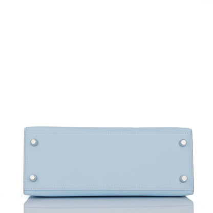 Hermes Kelly 25 Sellier Tri-Color Bleu Brume, Vert Jade and Gold Epsom Palladium Hardware