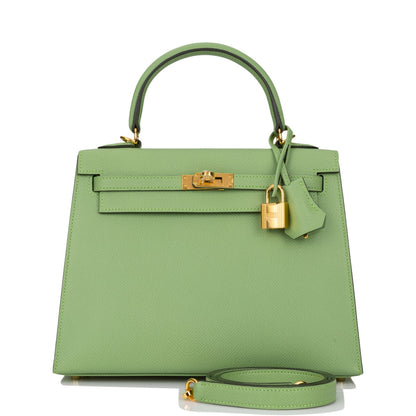 Hermes Kelly 25 Sellier Vert Criquet Epsom Gold Hardware