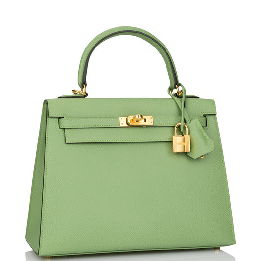 Hermes Kelly 25 Sellier Vert Criquet Epsom Gold Hardware