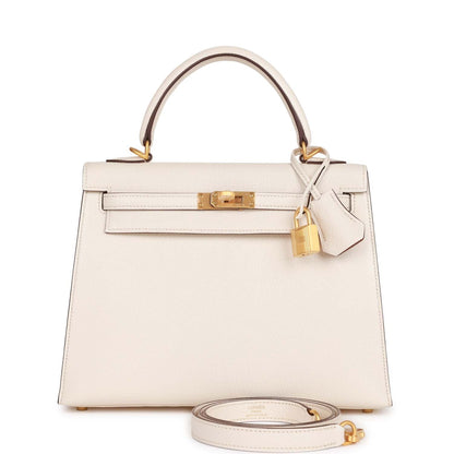 Hermes Kelly 25 Sellier Nata Verso Chevre Brushed Gold Hardware