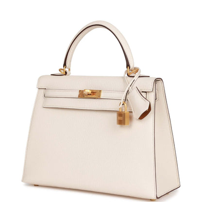 Hermes Kelly 25 Sellier Nata Verso Chevre Brushed Gold Hardware