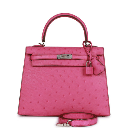 Hermes Kelly 25 Sellier Fuchsia Ostrich Palladium Hardware
