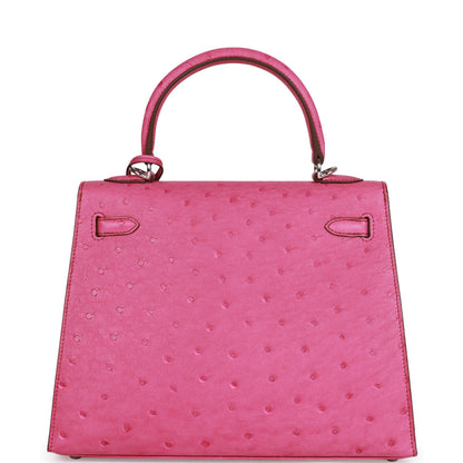 Hermes Kelly 25 Sellier Fuchsia Ostrich Palladium Hardware