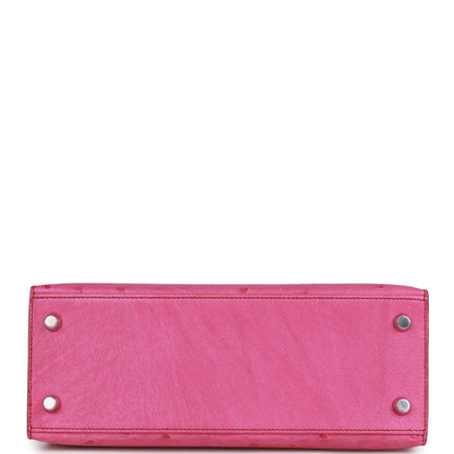 Hermes Kelly 25 Sellier Fuchsia Ostrich Palladium Hardware